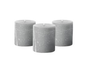 lot 5453 image: Simply Soson Grey Rustic Texture Pillar Candles 3x3 inch - Set of 3 - Unscented Decorative Grey Candles, No Drip, Ideal for Home Decor, Weddings, Holidays