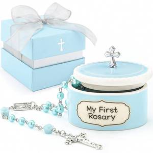 lot 5454 image: Baptism Gifts for Boys - My First Rosary with Ceramic Keepsake Box, Christening Gift Set, Catholic Rosary for Kids, Baptism, First Communion & Baby Dedication Gifts for Newborn Baby Boys