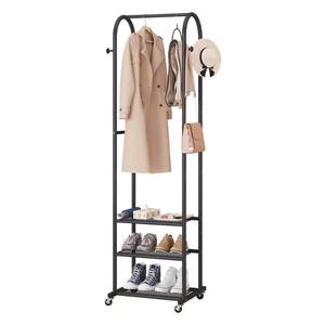 lot 5460 image: Hall Tree with Wheels and Hanging Hooks,Heavy-Duty Metal Coat Rack with Shoe Shelves,3-in-1 Narrow Entryway Storage for Small Space,Suitable for Hallway,Bedroom and Bathroom,Black