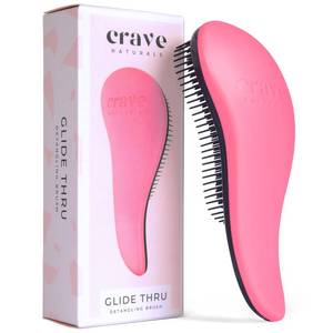 lot 5490 image: Crave Naturals Glide Thru Hair Brush - Detangler Brush for Curly, Straight, Wet or Dry Hair - Gentle Detangling Brushes for Adults, Kids, Toddlers - Hair Accessories for Women, 7.5x3 - Pink