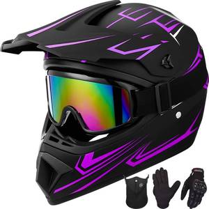 Yesmotor Youth Kids Motocross Helmet Motorcycle Dirt Bike Off-Road Mountain Bike BMX MX ATV Helmet with(Gloves Goggles Mask) 4Pcs Set - DOT Approved(Purple,M)
