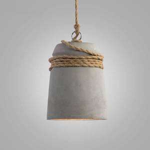 lot 5520 image: Meefad Concrete Pendant Lamp, 1 Light Industrial Farmhouse Style Hanging Lamp, Cement Bell Pendant Fixture with Hemp Rope Deco