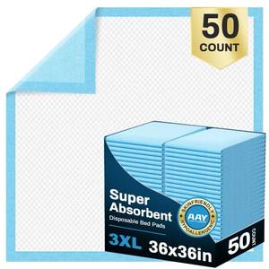 lot 5522 image: AAY Disposable Bed Pads 36 x 36 (50 Count), Extra Large Disposable Chucks Underpads for Incontinence, Super Absorbency 3XL Premium Leakproof Protective Pee Pads for Adult, Kids, Pet, Puppy Training