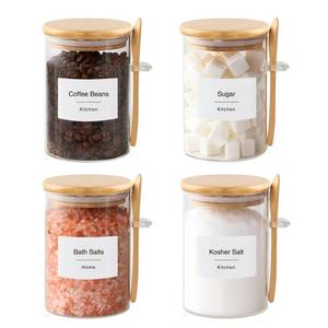 lot 5532 image: TIPGO Sugar Jar Bath Salt Container 17 oz Glass Jar with Bamboo Lid and Spoon, Sugar Cube Holder and Canister for Countertop, Glass Containers for Coffee Beans, Tea and Overnight Oats (4 Pack) NO LABELS
