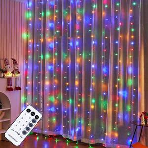 lot 5552 image: WATERGLIDE 300 LED Curtain Lights, Remote Control Christmas Decorative Hanging String Lights, 8 Lighting Mode, Plug in for Indoor Outdoor Holiday Party Garden Backdrop Wedding Home Decor, Multicolor