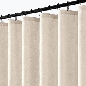 lot 5556 image: ANRODUO Linen Shower Curtain, Boho Farmhouse Cream Fabric Shower Curtain with 12 Metal Hooks, Waterproof Heavy Duty Polyester, Button Hole Design, Machine Washable for Bathroom Hotel Bathtub, W72xL72