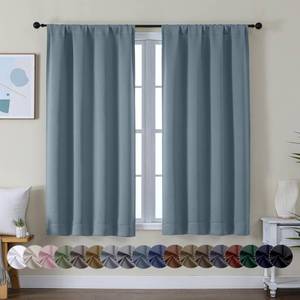 lot 5557 image: Simplebrand Ava Stone Blue Short Blackout Curtains for Bedroom 45 Inches Long 2 Panels Set, Solid Thermal Insulated, Energy Saving Window Treatment Curtains Blackout Drapes, W40 x L45 Inch, Stone Blue