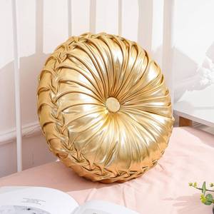 lot 5558 image: Drydiet 1 Pcs Round Throw Pillows Decorative Polyester Pleated Throw Pillows 15 Diameter Accent Pumpkin Boho Chair Cushion for Couch Sofa Home Decoration (Gold)