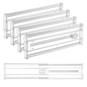 lot 5563 image: Vtopmart 4 Pack 4 Regular Upgrade Drawer Dividers for Clothes, 12.8-22.3 Expandable Dresser Drawer Organizer, Clear Plastic Separators for Dresser, Baby Clothing, Underwear, Cosmetic, Toiletries