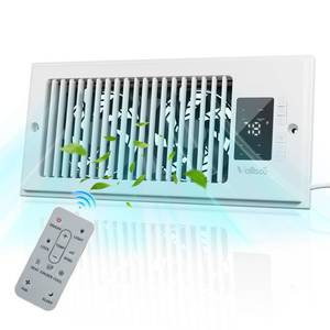 lot 5567 image: VallisCo Register Booster Fan 4x10, 10-Speed Quiet Vent Fan with Negative Ion, Thermostat & Remote, Enhances and Improves Heating & Cooling Efficiency, Air Vent Booster for Home Room Comfort, White