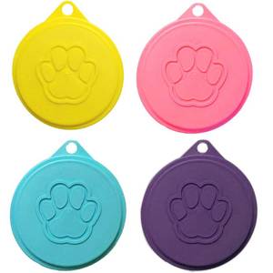 lot 5575 image: Medsuo 4pcs Dog Can Covers Pet Food Can Plastic Lids Caps for Tins Dog Cat Puppy Can Covers Reusable Sealed Tin Covers Lids for Pet Food Storage (Yellow, Blue, Purple, Pink)