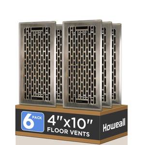 lot 5591 image: Howeall 4x10 Inches 6 Pack Heavy Duty Walkable Floor Register - Easy Adjust Air Supply Lever Decorative Floor Vent Covers, Boston Design Vent Covers for Home - Antique Brass