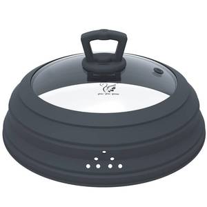 lot 5592 image: Microwave Splatter Cover Vented Glass Splatter Guard Lid with Collapsible Silicone for Food as Pot Cover Plate 10.8 inch for 6 7 8 9 10 inch Plate Bowl
