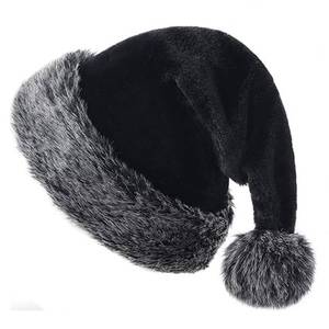 lot 5608 image: Wgudzpj Black Santa Hat, Christmas Hat Holiday for Adults Unisex Velvet Comfort Extra Thicken Xmas Hat for New Year Festive Party