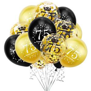 lot 5613 image: SHUNTAI 75th Birthday Balloons Black and Gold 75th Birthday Decorations for Men Women Happy 75 Birthday Latex Confetti Balloon 75 Years Old Theme Party Decor Supplies 15 Pack 12 Inch