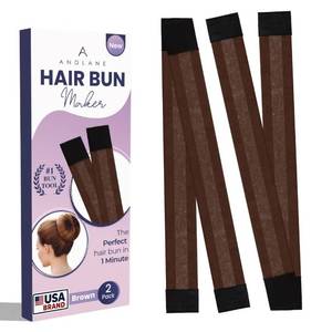 lot 5619 image: Andlane French Hair Bun Maker - Easy Donut and Bun makers for Womens hair & Kids - for Shaping medium length and normal thickness hair into Perfect Bun (Brown - Pack of 2)