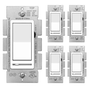 lot 5636 image: BESTTEN 5 Pack Dimmer Light Switch, Single Pole or 3-Way, Compatible with Dimmable LED, CFL, Incandescent and Halogen Bulb, LED Slide Dimmer Switch, Neutral Wire Not Required, 120VAC, UL Listed, White