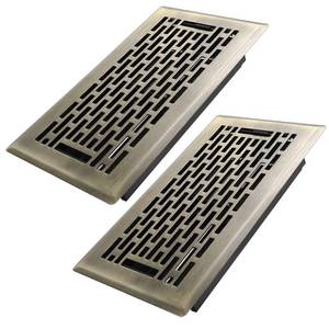 lot 5640 image: Howeall 4x8 Inches 2 Pack Heavy Duty Walkable Floor Register - Easy Adjust Air Supply Lever Decorative Floor Vent Covers, Boston Design Vent Covers for Home - Antique Brass