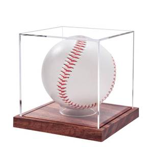 lot 5646 image: Baseball Display Case, No Assembly Required Clear Cube Tennis Ball Holder with Solid Wooden Base, Autograph Baseball Stand Box for Single Ball (1 Pack)
