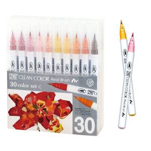 lot 5649 image: Kuretake ZIG Clean Color Real Brush, 30 colors set C, Flexible Brush Tips, Watercolor Pens for Painting, Drawing, Calligraphy and Brush Lettering for Artists, Made in Japan