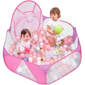 lot 5651 image: Eocolz Kids Ball Pit Large Pop Up Childrens Ball Pits Tent for Toddlers Playhouse Baby Crawl Playpen with Basketball Hoop and Zipper Storage Bag, 4 Ft120CM, Balls Not Included (Pink)