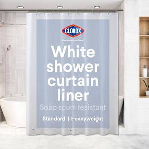 lot 5652 image: CLOROX Shower Curtain Liner, Premium Lightweight Flexible Waterproof 8g PEVA for Bathroom with Weighted Magnets, Standard Size 72 x 72, White 1 Pack
