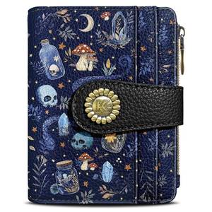 lot 5658 image: Kelvoris Skull Mushroom Snake Night Small Rfid Women Wallet Bifold Zipper Coin Pocket PU Leather Compact Cash Credit Card Holder Travel Wallet for Female Ladies Teen Girls 1 ID Window 10 Card Slots