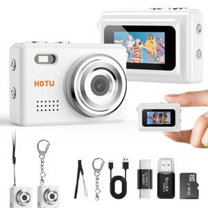 lot 5676 image: HOTU Mini Keychain Digital Camera, Y2K Pocket-Size Mini Camera, 2MP 1080P Small Camera with 32GB Card, Video Recorder with Long Battery Life for Travel, Party and Vlog (White)