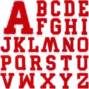 lot 5677 image: Waydress 26 Pcs Preppy Chenille Letter Iron on Letters Patches 2.8 Inch Self Adhesive, Sew on Chenille A-Z Alphabet Letter Patches for Clothing DIY Supplies(red-White Style)