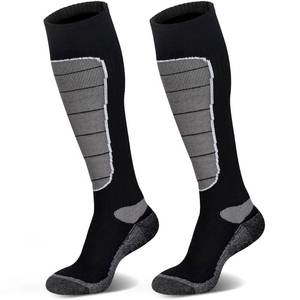 lot 5697 image: Hylaea Merino Wool Ski Socks, Cold Weather Socks for Snowboarding, Snow, Winter, Hunting, Thermal, Knee-high Warm, Outdoor Sports Grey Black 2 Pairs Large