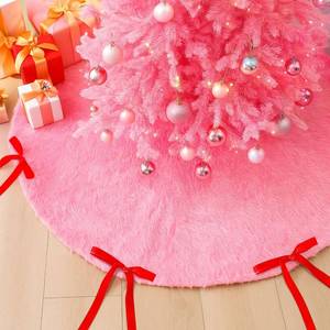 lot 5699 image: Civaner 48 Inch Pink Plush Christmas Tree Skirts with Bows Faux Fur Plush Xmas Skirt Mat Holiday Fur Carpet Decorations for Xmas New Year Holiday Indoor Home Vintage Party Decorations