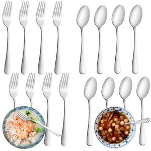 lot 5704 image: 24 Pcs Forks and Spoons Silverware Set, Food Grade Stainless Steel Flatware Cutlery Set for Home, Kitchen and Restaurant, 12 Dinner Fork(8) and 12 Teaspoon(6.7), Mirror Polished, Dishwasher Safe