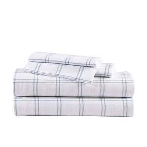 lot 5709 image: Eddie Bauer - Flannel Sheets Queen Size, Anti-Pilling & Wrinkle Resistant Cotton, Touchably Soft for All-Season Comfort - Bed Sheets with Matching Pillowcases & Fitted Sheet (Westridge Plaid Blue)