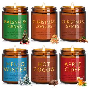 lot 5714 image: Christmas & Winter Candle Gift Set, 6 Pack 7oz Soy Scented Candles for Home, Holiday & Birthday Gift for Women & Men, Balsam Cedar, Christmas Cookies & Spices, Apple Cider, Hot Cocoa & Hello Winter 3 SLIGHTLY USED