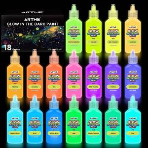 lot 5732 image: ARTME Glow in The Dark Paint, 18 Bright Colors 22ml0.75oz Blacklight Paint Set, Neon Craft Paints, Glow Fluorescent Acrylic Paints Perfect for DIY projects, Halloween and Christmas Decorations