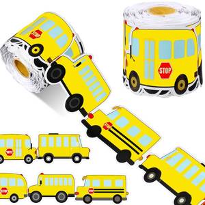lot 5734 image: PerKoop 69 Feet School Bus Bulletin Board Border Yellow Bus Rolled Trim Border Back to School Decorations for Classroom Chalkboard Wall Decor