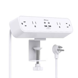 lot 5747 image: PD40W Desk Clamp Power Strip, Desktop Mount Surge Protector, Fast Charging Station, 5Ft Extension Cord Desk Edge Mount Shelf with 4 Outlets 4 USB Ports (2 USB C), Home Office Accessories Essentials