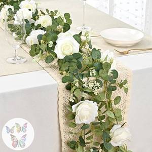 lot 5748 image: Yastouay 6.6 Ft White Flower Garland with 3D Butterfly, Artificial Eucalyptus Garland with Flowers Fake Rose Vine for Table Centerpiece Wedding Arch Baby Shower Party Room Backdrop Decor