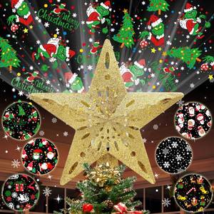 lot 5752 image: 10 Christmas Tree Topper Star Lighted with 6 Projection Modes, Light Up Christmas Tree Topper Built-in LED Rotation Light, 3D Glitter Dynamic Projector Tree Top for Xmas Party Decorations Gift