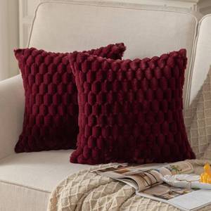 lot 5758 image: MANDIOO Pack of 2 Burgundy Super Soft Plush Fluffy Decorative Throw Pillow Covers 22x22 inch Faux Fur Wool Velvet Cushion Covers Pillow Cases Couch Sofa Bed Living Room