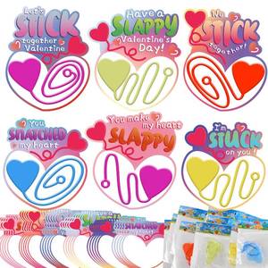 lot 5764 image: NAISEN Valentines Cards for Kids Classroom with Heart Shape Sticky Toys, 5 Colors Stretchy Slappy Toys Kids Valentines Day Gifts for School Exchange, Non Candy Boys Girls Party Favors Prizes