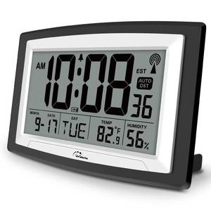 lot 5786 image: WallarGe Atomic Clock with Indoor Temperature and Humidity, 12.5 Inch Self-Setting Digital Wall Clock or Desk Clock, Battery Operated Digital Clock Large Display for Seniors, Auto DST
