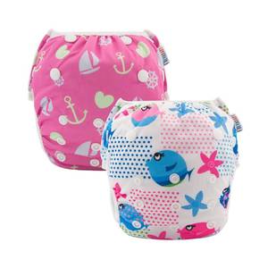 lot 5789 image: ALVABABY Swim Diapers 2pcs Baby & Toddler Snap One Size Reusable Adjustable Swim Diapers for Swim Classes SW09-10