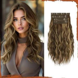 lot 5792 image: Sofeiyan Honey Blonde Mixed Light Brown Hair Extensions 16 inch Clip in Highlighted Hair Extensions 2PCS Synthetic Fake Hair Soft Natural Hairpiece 140g Curly Thick Hair Extension for Women