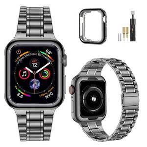 lot 5794 image: MioHHR Solid Stainless Steel Band Compatible with Apple Watch 45mm, Metal Strap with Soft TPU Case for iWatch Series 9 8 7 45mm Women and Men, Space Gray