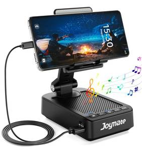 lot 5806 image: Joymate Gifts for Men Women, Phone Stand with Bluetooth Speaker and Charging Function 360° Rotable Angle Adjustable Cell Phone Holder with HD Stereo Sound Fits All Phones,Tablet (Black)