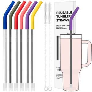 lot 5807 image: Soledea 40 oz Straight Metal Straws for 40 oz Stanley Tumbler, 6Pcs Stainless Steel Reusable Drinking Metal Straw with Colourful Silicone Tips,Straw for Glass Cups, BPA FREE
