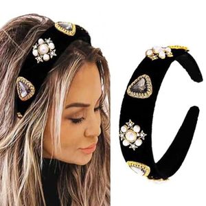 lot 5812 image: Coridy Black Baroque Headbands Pearl Rhinestones Wide Headband Velvet Jeweled Hair accessories for Women (Elegant)