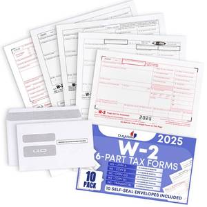 lot 5819 image: W2 Tax Forms 2025 with Envelopes, 6 Part W2 Kit of Laser Forms for 10 Employees - Compatible with Quickbooks Software & Laser, Inkjet Printers - with 3 W3s, 10 Self Seal Envelopes Included