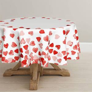 lot 5826 image: Horaldaily Valentine Tablecloth 60x60 Inch Round, Red Love Hearts Washable Table Cover for Party Picnic Dinner Decor